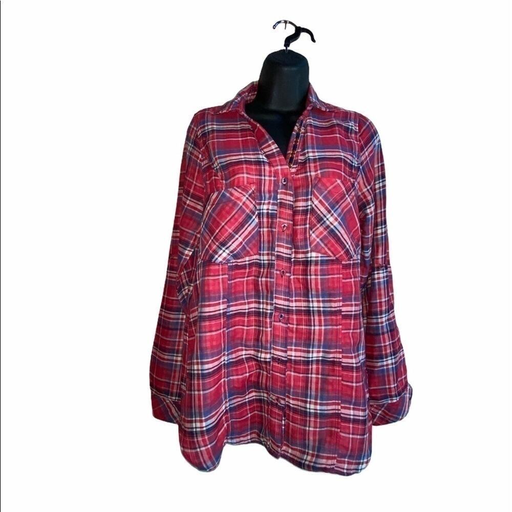 Skies Are Blue Plaid Button Down Flannel Top M